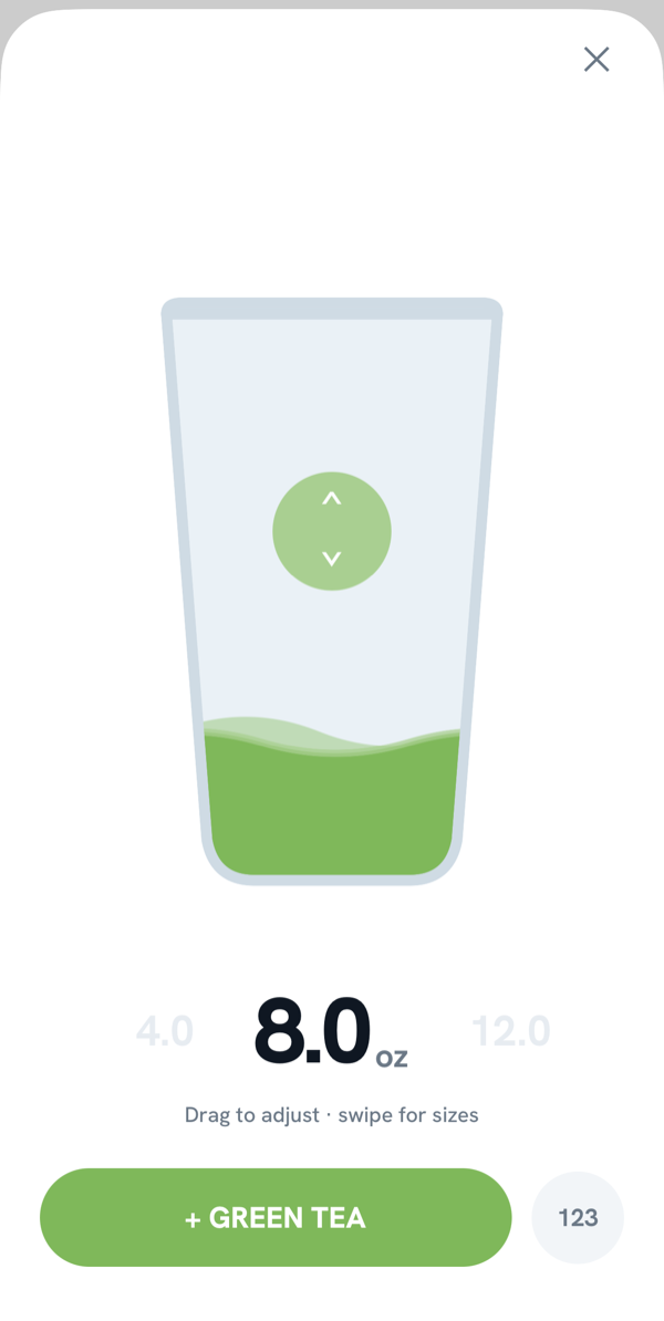 Adjust screen: drag a glass of green tea to set the size