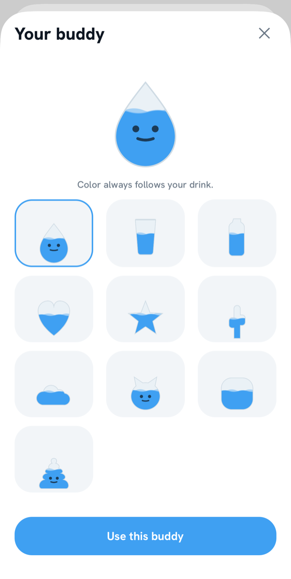 Buddy picker: drop, glass, bottle, heart, star, cactus, cloud, cat and more